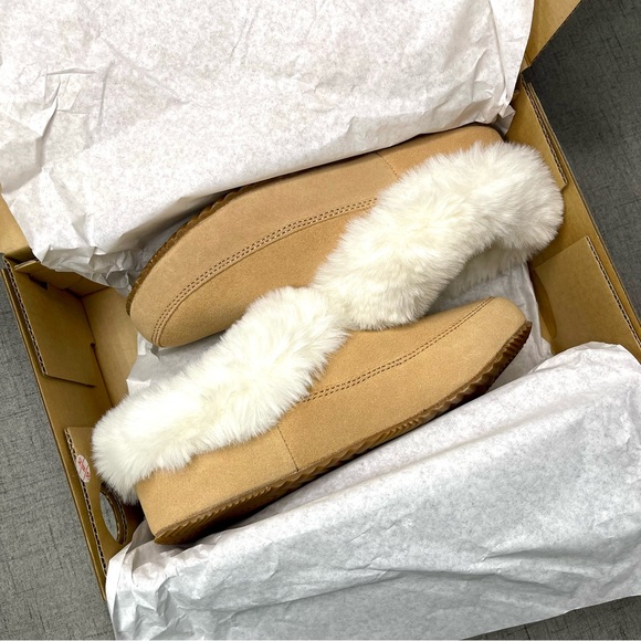 Sorel Women’s Go Coffee Run Slippers Tan Suede Leather Fur Slip On Shoes Nwt - Picture 14 of 16